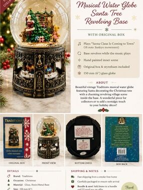 Musical Santa Tree Water Globe – Gold and Green